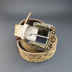 Honey Python Belt 1.4", Luxury Alligator Leather Details Unisex Waistband, Western Rhinestone Buckle, Custom Size Handcrafted Luxury Gift
