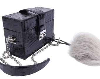 Luxurious Mini Suitcase Made of Alligator Leather with a Metal Chain