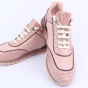 Pink Alligator Leather Sneakers with EVA Sole