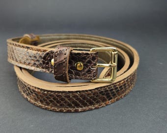 Slim Brown Python Belt 1", Luxury Alligator Leather Accents Waistband for Jeans, Bespoke Handcrafted Unisex Belt, Elegant Gift for Him