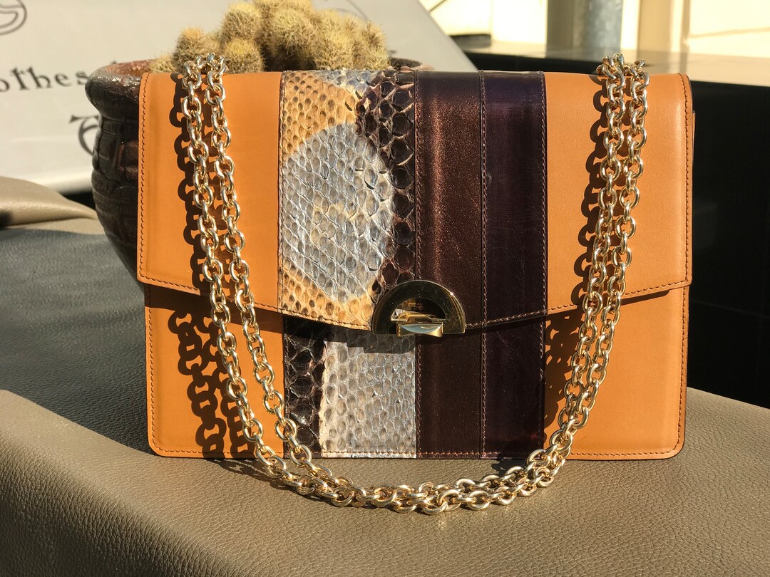 Python Color Bag Woman Women's Bag Caramel Color With Python Inserts & Gold Handle - Etsy