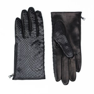 Premium python gloves black or blue color, made from original leather