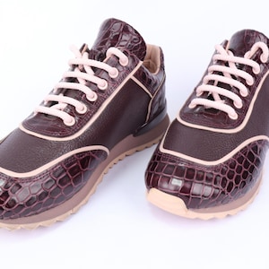 Burgundy Sneakers Made of Genuine Alligator Leather with EVA Sole