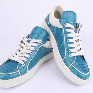 Luxurious Blue Alligator Leather Sneakers with Vibram Sole and Nappa Lining
