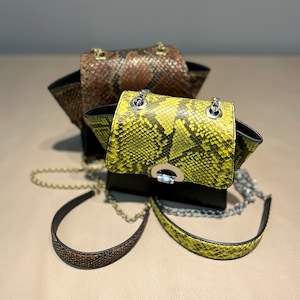 Gelb-schwarze Pythontasche mit langem silbernen Griff / Bronze-schwarze Pythontasche, eine nahtlose Verschmelzung von Raffinesse und Modernität
