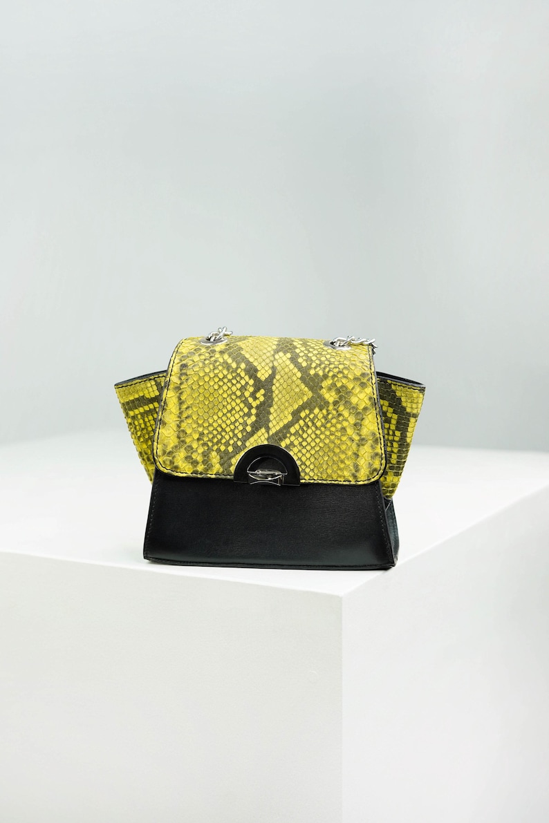 Structured Python and Nappa Leather Bag – Yellow & Black Harmony of Luxury image 1