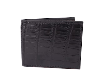 Portafoglio esclusivo in pelle di alligatore nero con fermasoldi