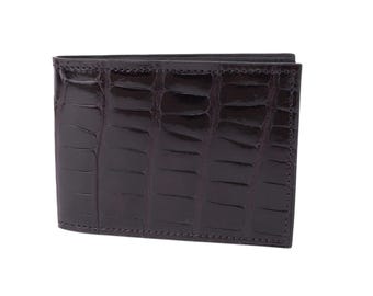 Portafoglio esclusivo in pelle di alligatore nera e nappa