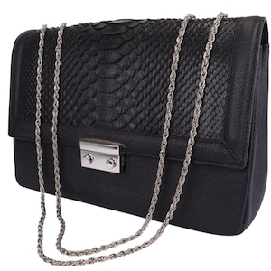 Structured Python Leather Handbag – The Black Aesthetic of Power and Style