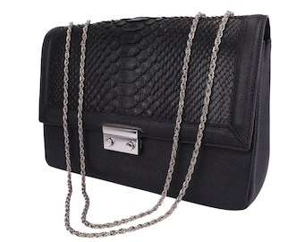 Structured Python Leather Handbag – The Black Aesthetic of Power and Style