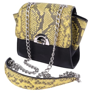 Structured Python and Nappa Leather Bag – Yellow & Black Harmony of Luxury