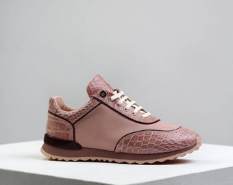 Pink Alligator Leather Sneakers with EVA Sole