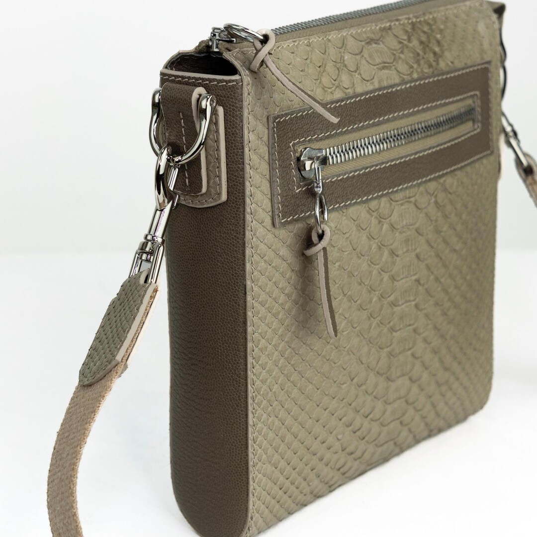 Genuine Python Leather Messenger Bag | Sand Beige Snake Skin Crossbody ...