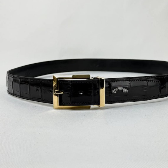 Handmade Black Alligator Leather Belt With Gold Italian  display picture 1
