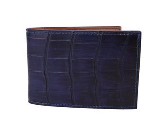 Exclusive Wallet Made of Dark Blue Alligator and Nappa Leather.