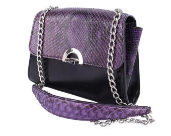 Strukturierte Tasche aus Python- und Nappaleder – Lila & Schwarz – Harmonie des Luxus