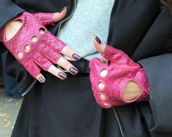 Elegant Pink Python Leather Gloves | Handmade Luxury Gloves for Women