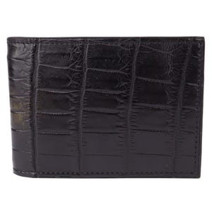 Cartera exclusiva de piel de caimán negra con clip para billetes