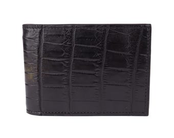 Portafoglio esclusivo in pelle di alligatore nero con fermasoldi