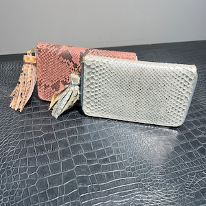 Cartera de mujer con cremallera de piel de pitón hecha a mano en 2 colores