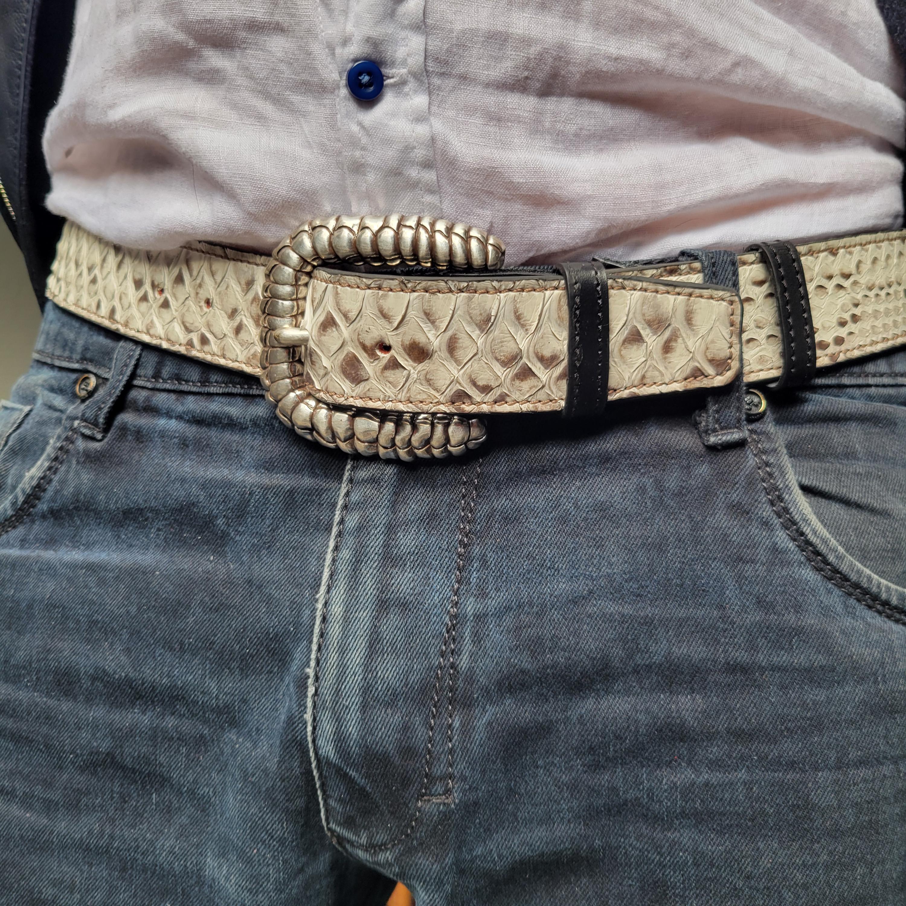 Snake Spine Python Belt 4cm | Genuine White Snakeskin | Silver ...
