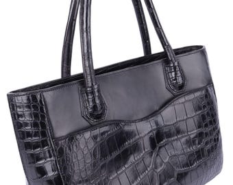 Black Grace" Bag in Genuine Alligator and Nappa Leather