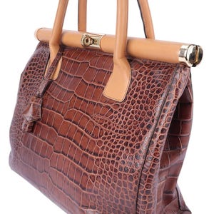 Chocolate Elegance&quot; Bag in Crocodile-Embossed Leather