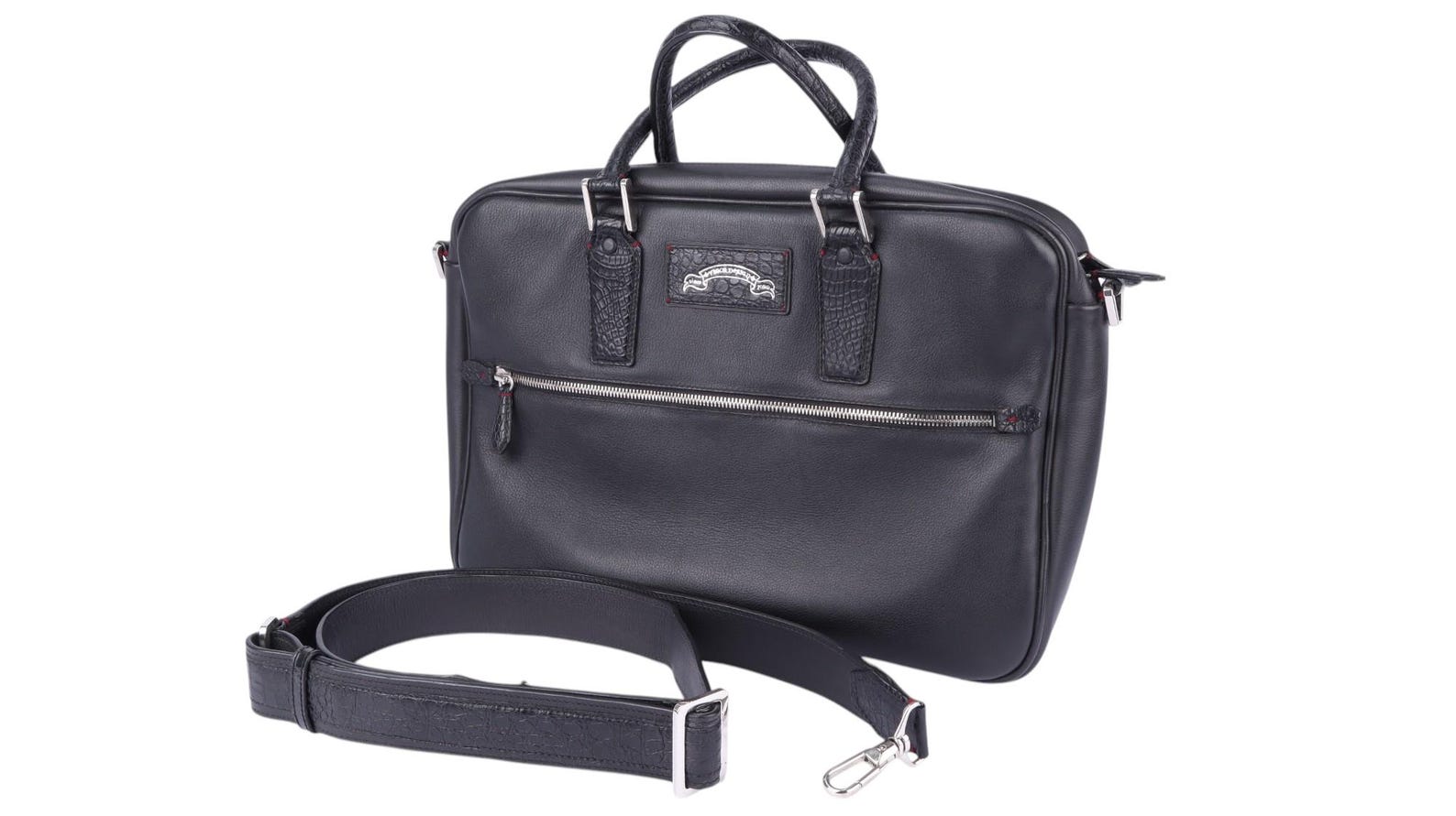 Italian Nappa Leather Laptop Bag with Alligator Accents