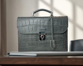 Luxuriöse Aktentasche aus Alligatorleder für Herren | Handgefertigte Business-Mappe | Premium-Business-Tasche | Lederaktentasche für Herren