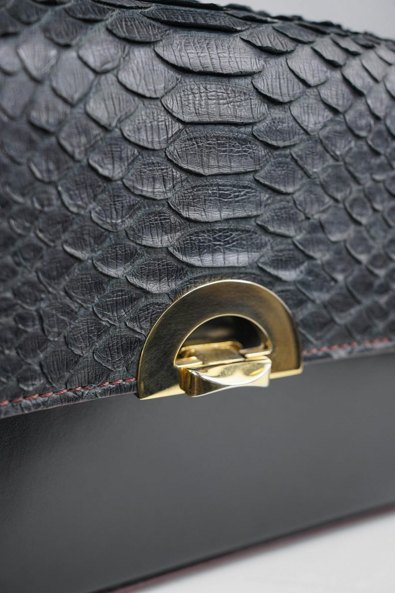 Structured Python and Nappa Leather Bag – Black Harmony of Luxury image 3