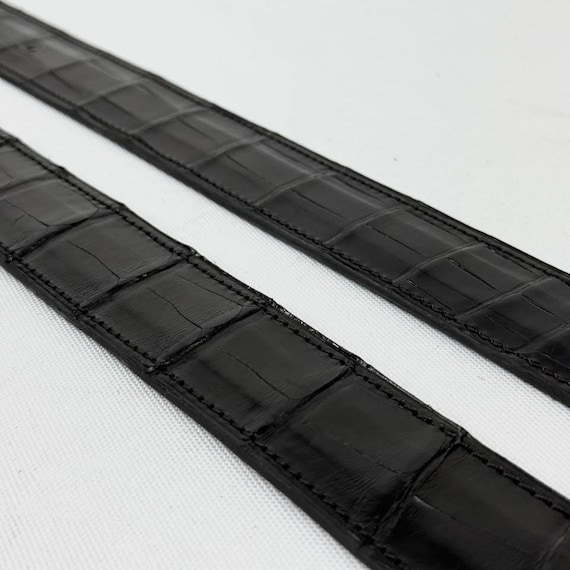 Vintage Italian Genuine Leather Alligator belt Black Gold Hardware Old Money Lux De Vecchi Black Genuine American Alligator Belt Made In  main image 4
