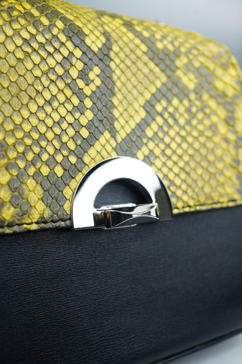 Structured Python and Nappa Leather Bag – Yellow & Black Harmony of Luxury image 2