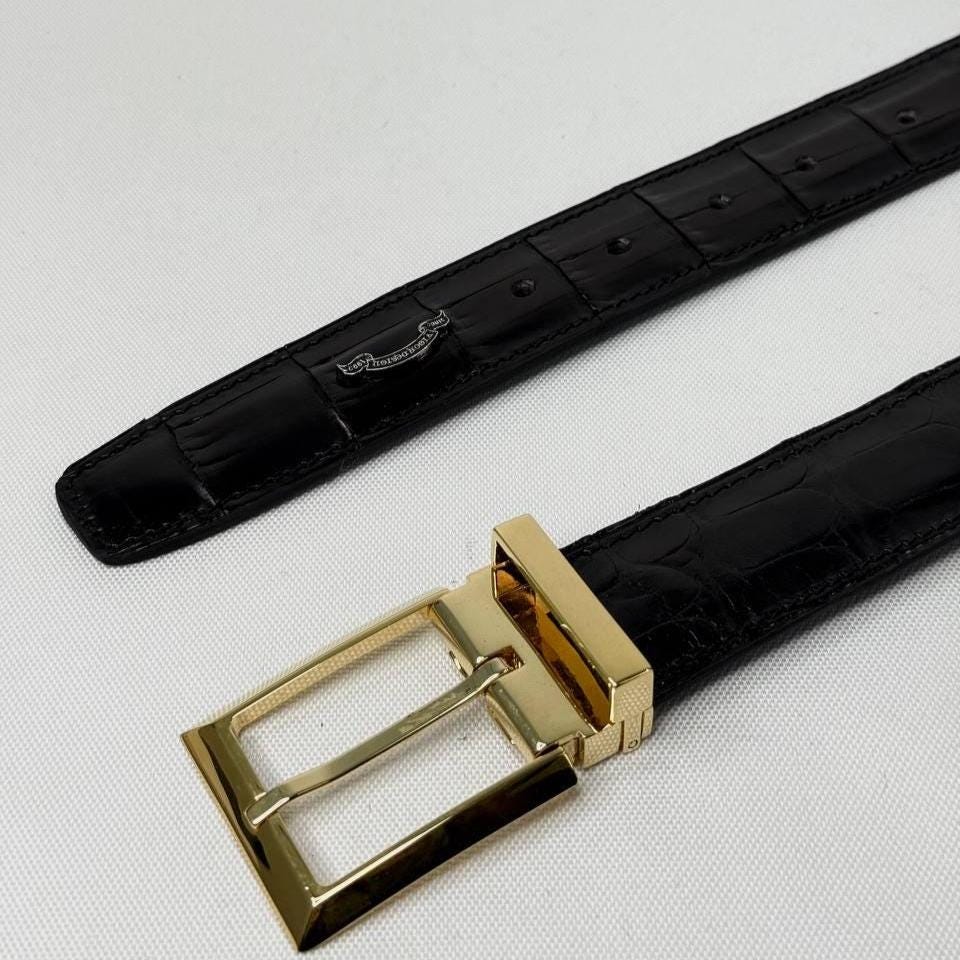 Handmade Black Alligator Leather Belt With Gold Italian  display picture 3