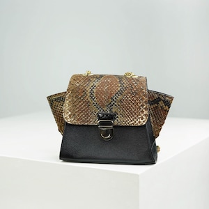 Sac structuré en python et cuir nappa – Harmonie du luxe marron et noir