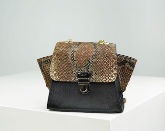 Torebka ze skóry pytona i nappa – brązowo-czarna harmonia luksusu