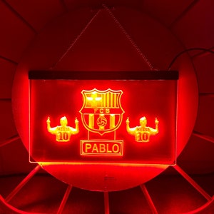 FC Barcelona Personalized Name LED Neon Sign Light Custom Name Messi Sign, Bedroom Sign, Custom Led Neon Sign, soccer fans,  8x12