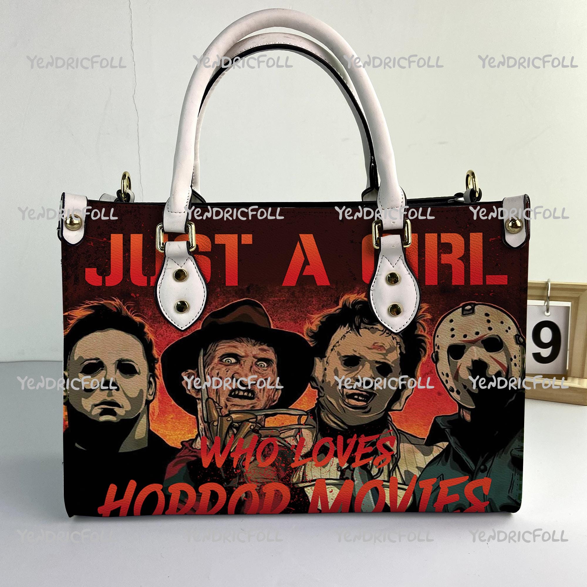 Discover Just A Girl Who Loves Horror Movie Character Leather Handbag, Halloween Leather Handbag, Halloween Women Handbag