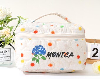 Floral Quilted Cosmetic Bag: Handmade Cotton Travel Pouch