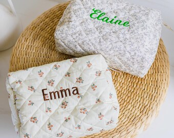 Floral Quilted Cosmetic Bag: Handmade Cotton Travel Pouch