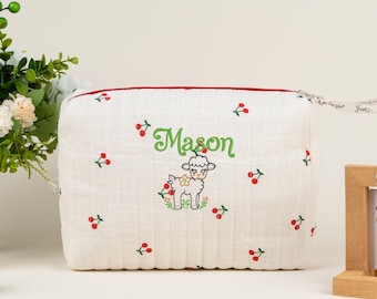 Handmade Quilted Floral Makeup Bag: Cotton Travel Toiletry Pouch