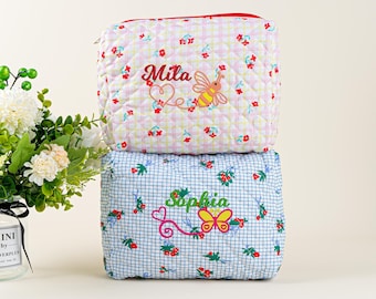 Handmade Quilted Floral Makeup Bag: Cotton Travel Toiletry Pouch