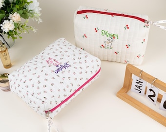 Handmade Quilted Floral Makeup Bag: Cotton Cosmetic & Toiletry Pouch