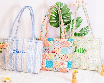 Custom Cotton Tote, Quilted Bag with Floral Design, Bridesmaid  Organization Bag, Gift for Her