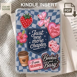 Kindle Insert Book Lover Aesthetic, Digital Download Kindle Case Sticker Collage, Cute Kindle Skin Decal, Blue Denim Patchwork Design