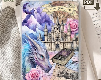 Inserto de fantasía para Kindle, funda romántica para Kindle, insertos imprimibles para Kindle con diseño de dragón y castillo, descarga digital