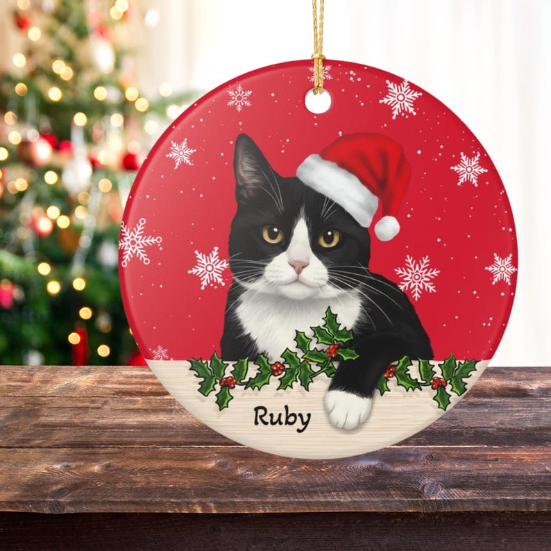 Personalized Tuxedo Cat Christmas Ornament, Meowy Christmas Ornament ...