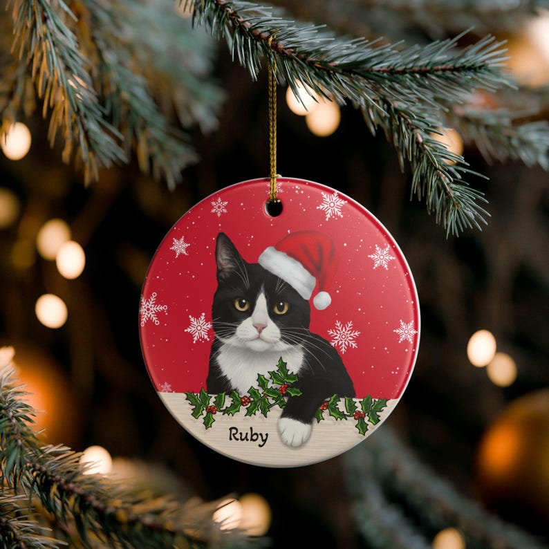 Personalized Tuxedo Cat Christmas Ornament, Meowy Christmas Ornament ...