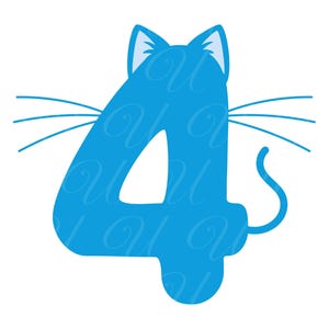 Número de gato para aniversário de 4 anos SVG, PNG, PDF, camiseta de quarto aniversário, número de gato 4, número de gatinho, aniversariante, festa de aniversário, arquivo de corte Cricut, silhueta.
