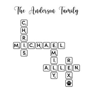 Niestandardowe nazwiska rodzinne w Scrabble SVG PNG, niestandardowe nazwiska w krzyżówkach, spersonalizowana kolejność kafelków literowych, nazwisko rodzinne, prezent rodzinny, prezent urodzinowy.