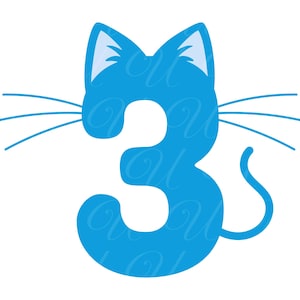 Número de gato para aniversário de 3 anos SVG, PNG, PDF, camiseta de terceiro aniversário, número de gato 3, número de gatinho, aniversariante, festa de aniversário, arquivo de corte Cricut, silhueta.